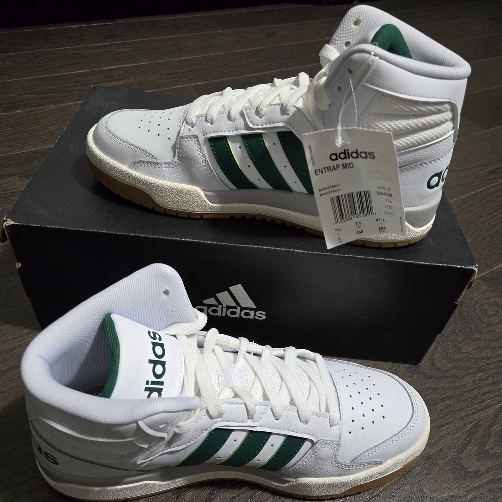 Men's Size 8 Adidas White and Green Sneakers High-Top Comfort